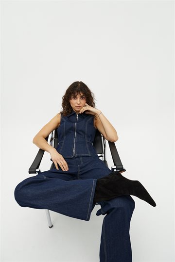 Global F - Falucca Top Vest - Dark Unwashed Denim